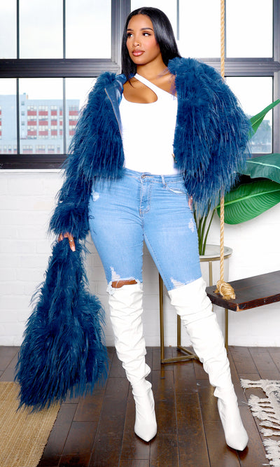 Phoebe | Luxe Fur Coat - Navy