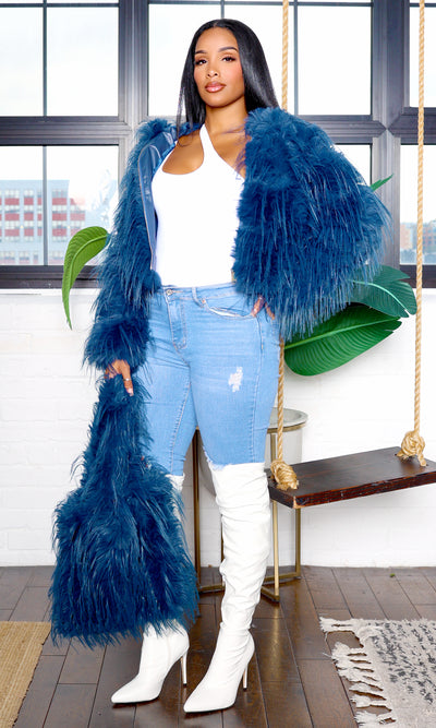 Phoebe | Luxe Fur Coat - Navy