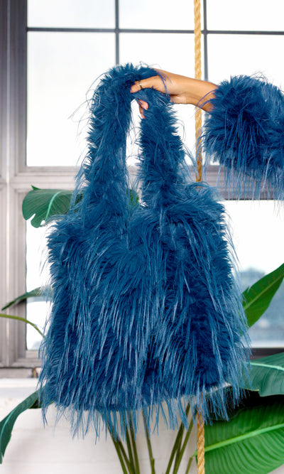 Rosalie | Shoulder Fur Bag - Denim Blue