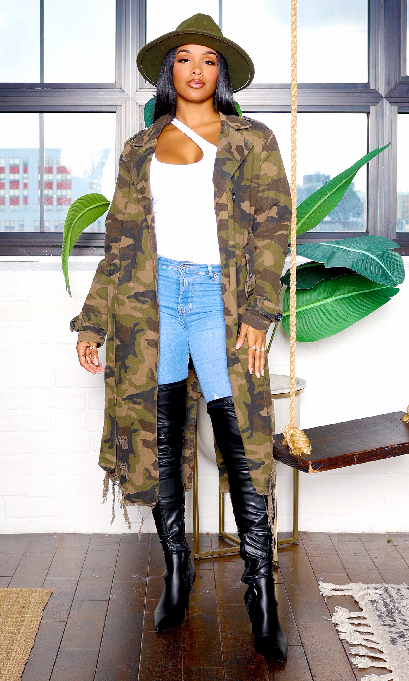 Camo Trench Coat - Green