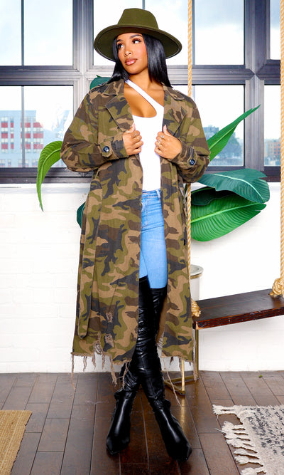 Camo Trench Coat - Green