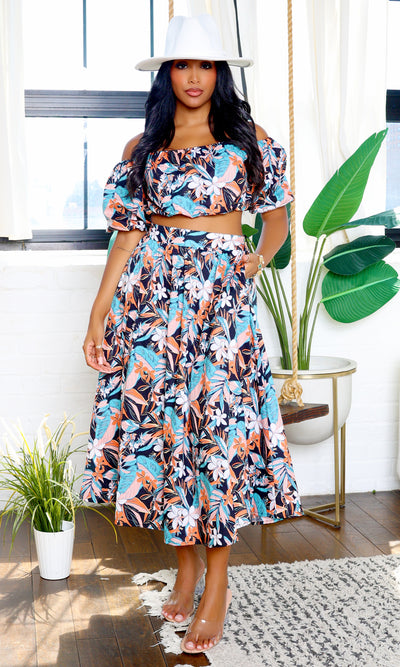 Eliza | Floral Off-Shoulder Skirt Set - Multi Color