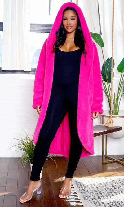 Melody | Hoodie Long Fur Sherpa Coat- Pink PREORDER Ships End November