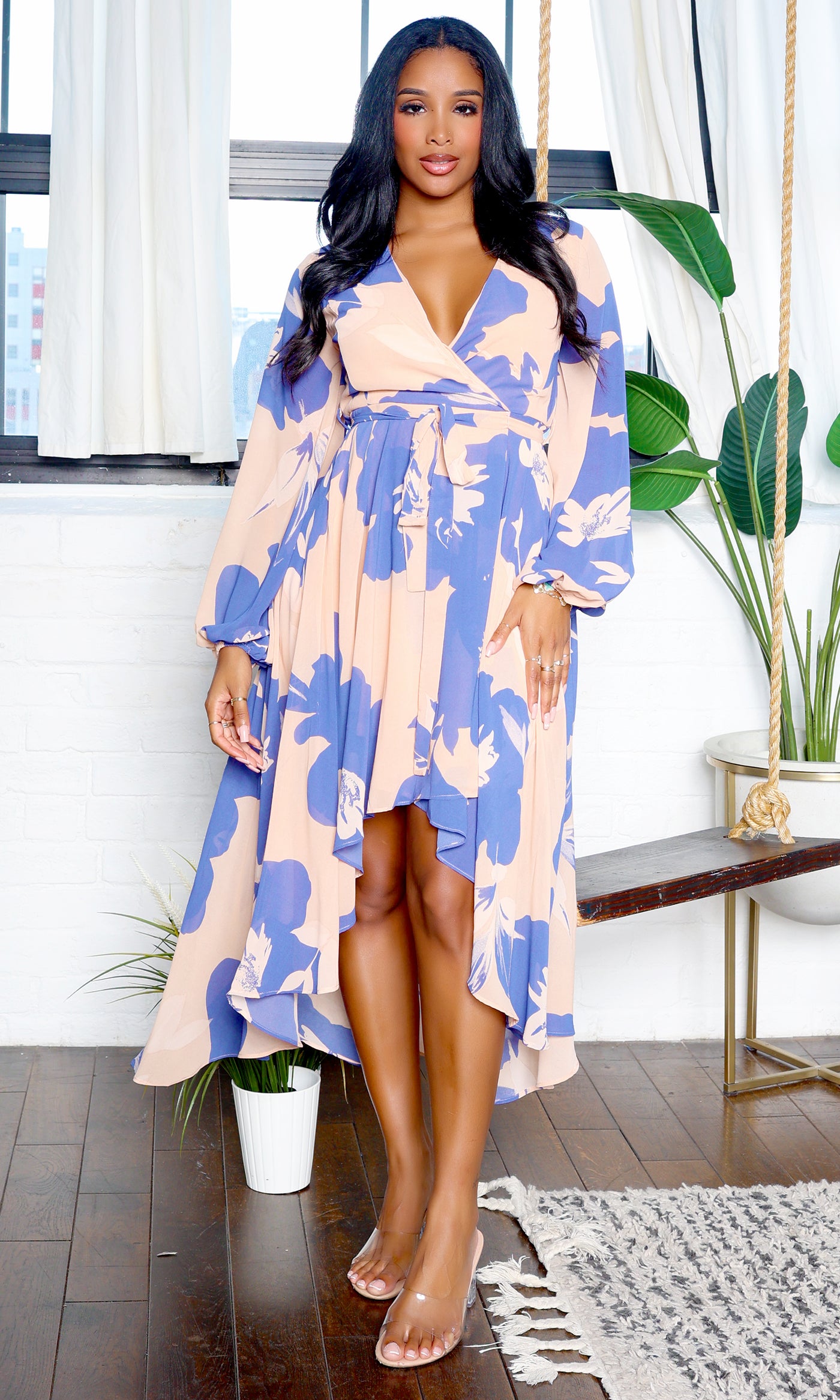 Brooklyn | High Low Midi Dress - Peach Floral