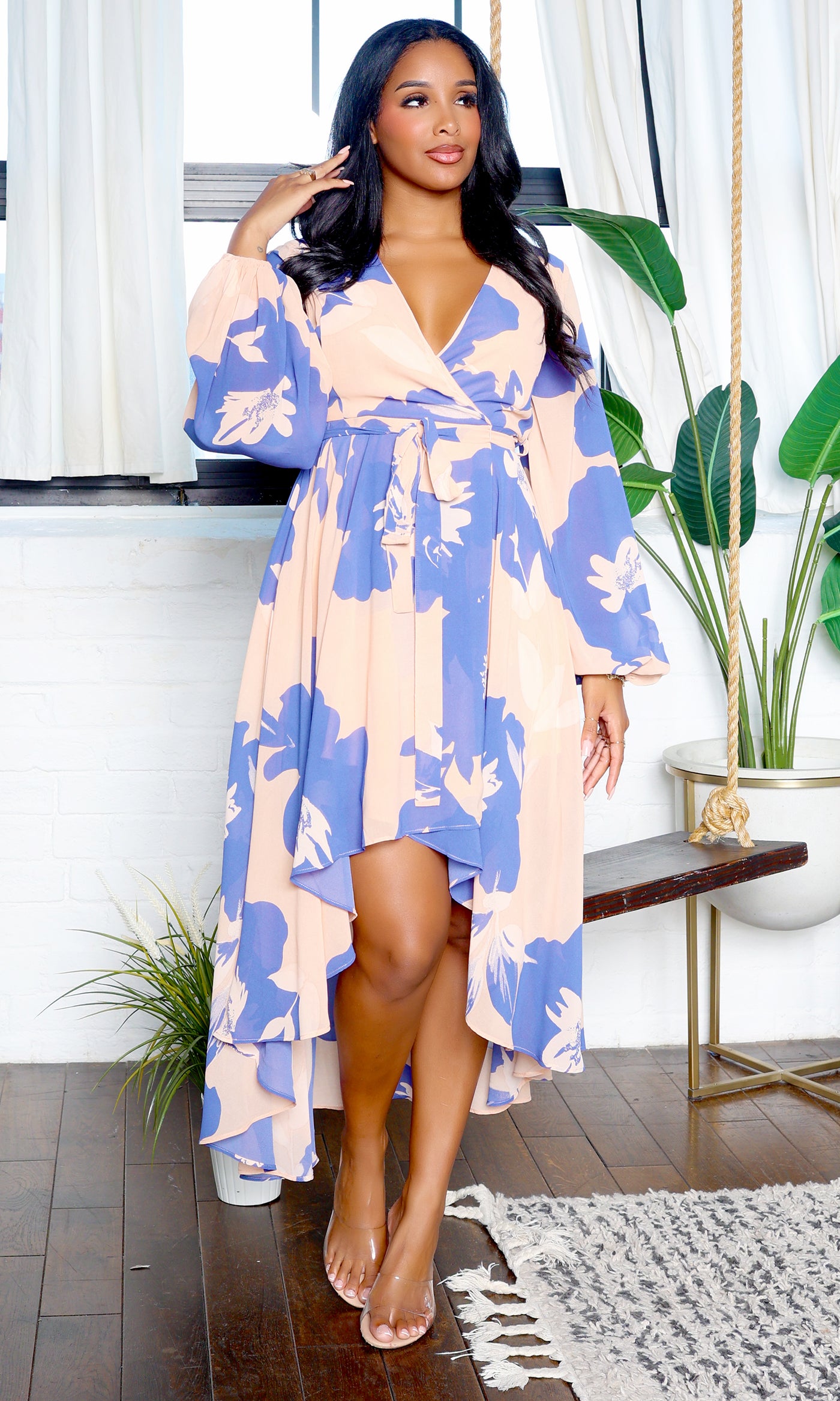 Brooklyn | High Low Midi Dress - Peach Floral