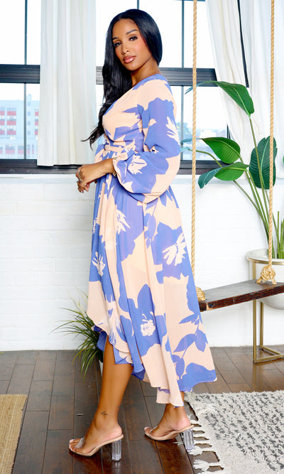 Brooklyn | High Low Midi Dress - Peach Floral