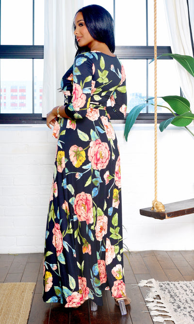 Blessed and Beautiful l  Stretch Maxi Dress - Black Floral