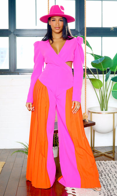 Elise  Cutout Jumpsuit Pink/ Red PREORDER Ships Mid - End Feb