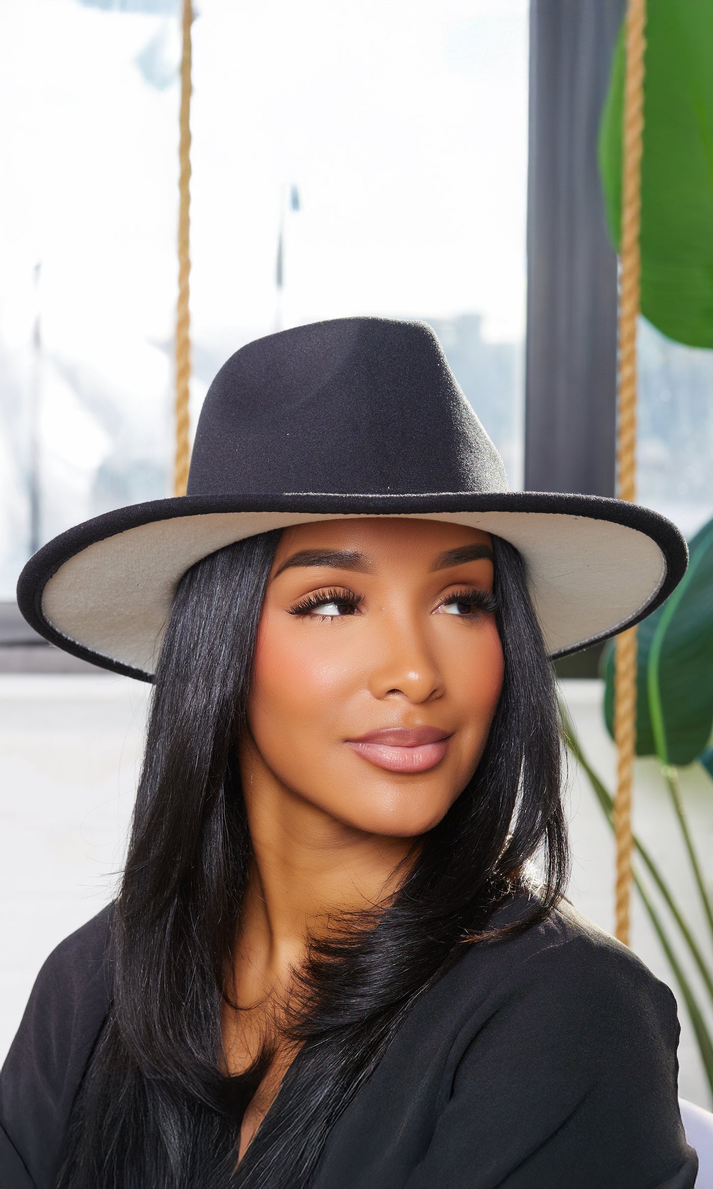 Still Trending Black w/ White Bottom | PREORDER Ships Early April Wide Brim Panama Felt Fedora Hat with Band Unisex for Women Men