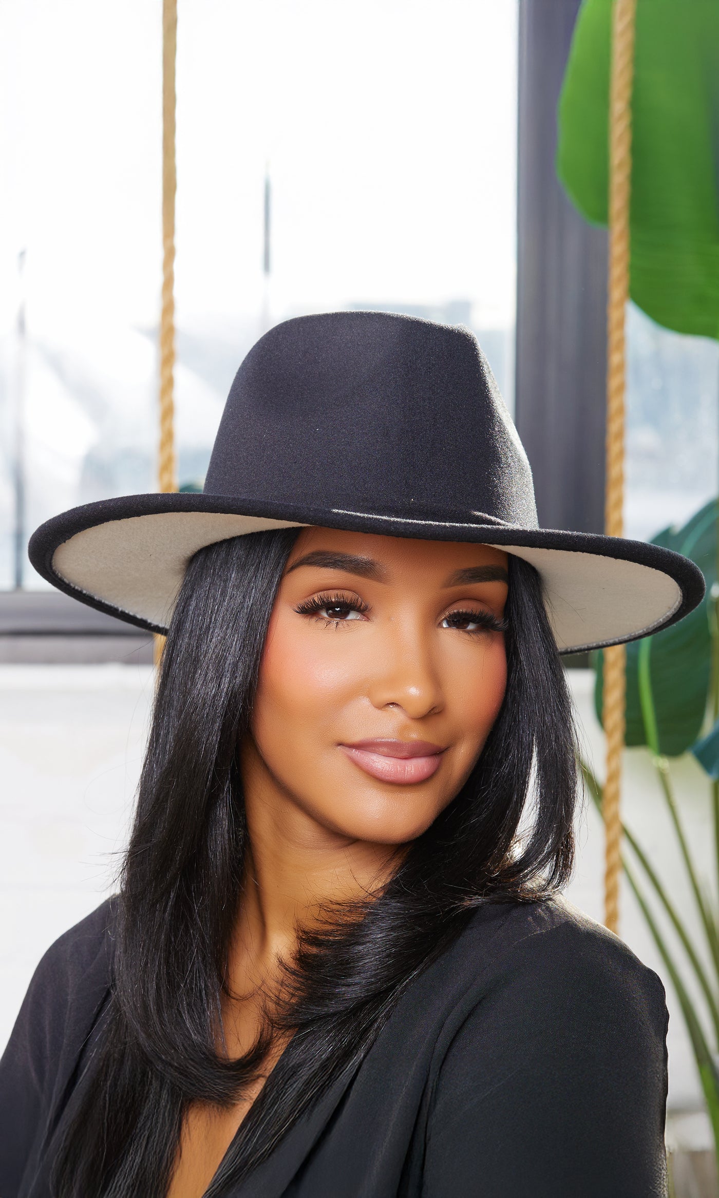 Still Trending Black w/ White Bottom | PREORDER Ships Early April Wide Brim Panama Felt Fedora Hat with Band Unisex for Women Men