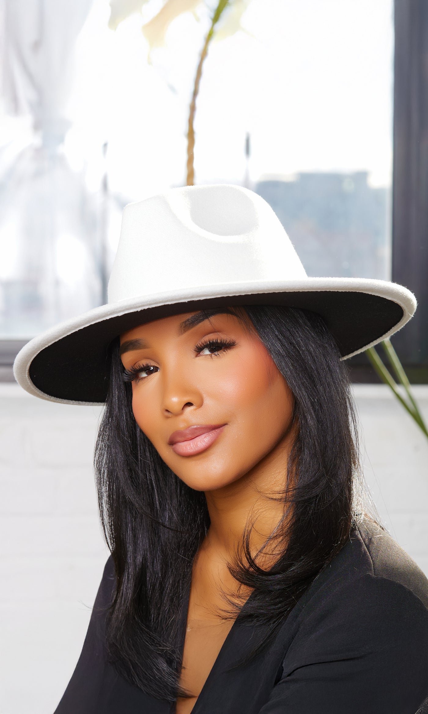 Still Trending White w/ Black Bottom | PREORDER Ships Early April Wide Brim Panama Felt Fedora Hat with Band Unisex for Women Men