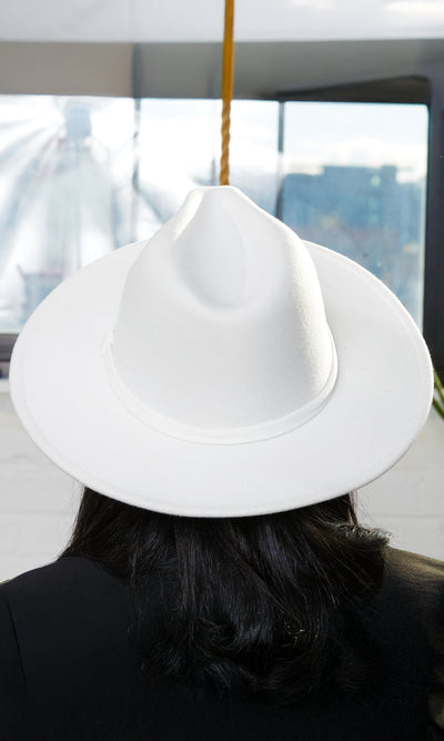 Still Trending White w/ Black Bottom | PREORDER Ships Early April Wide Brim Panama Felt Fedora Hat with Band Unisex for Women Men