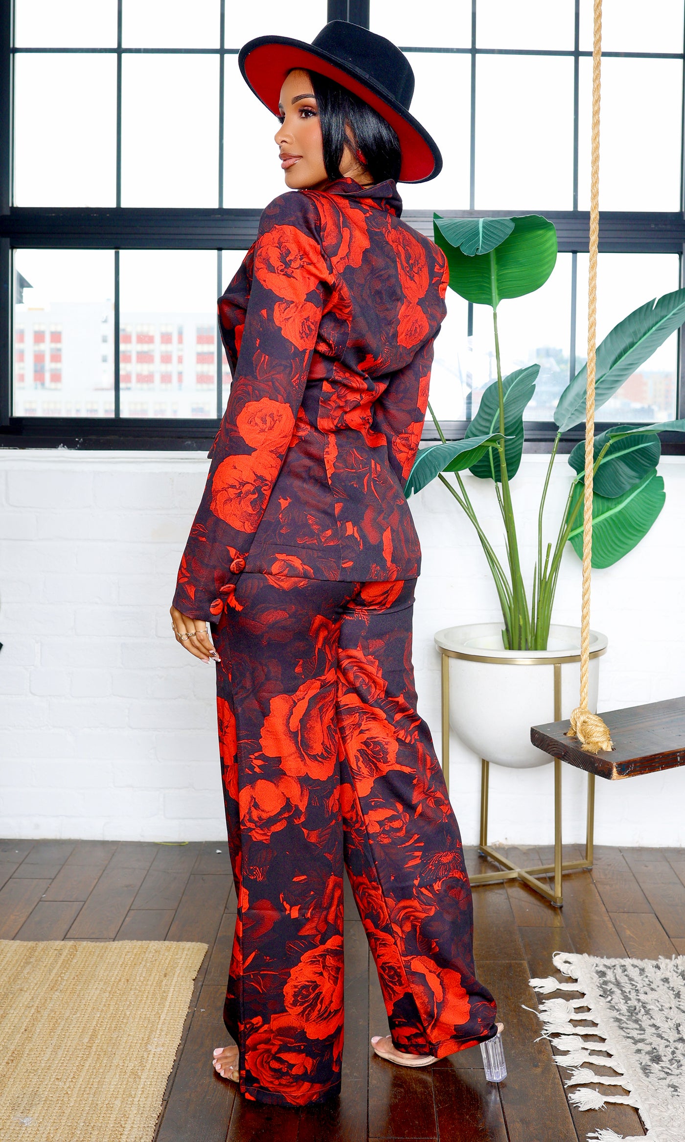 Peyton | Bold Red Rose Pants Suit