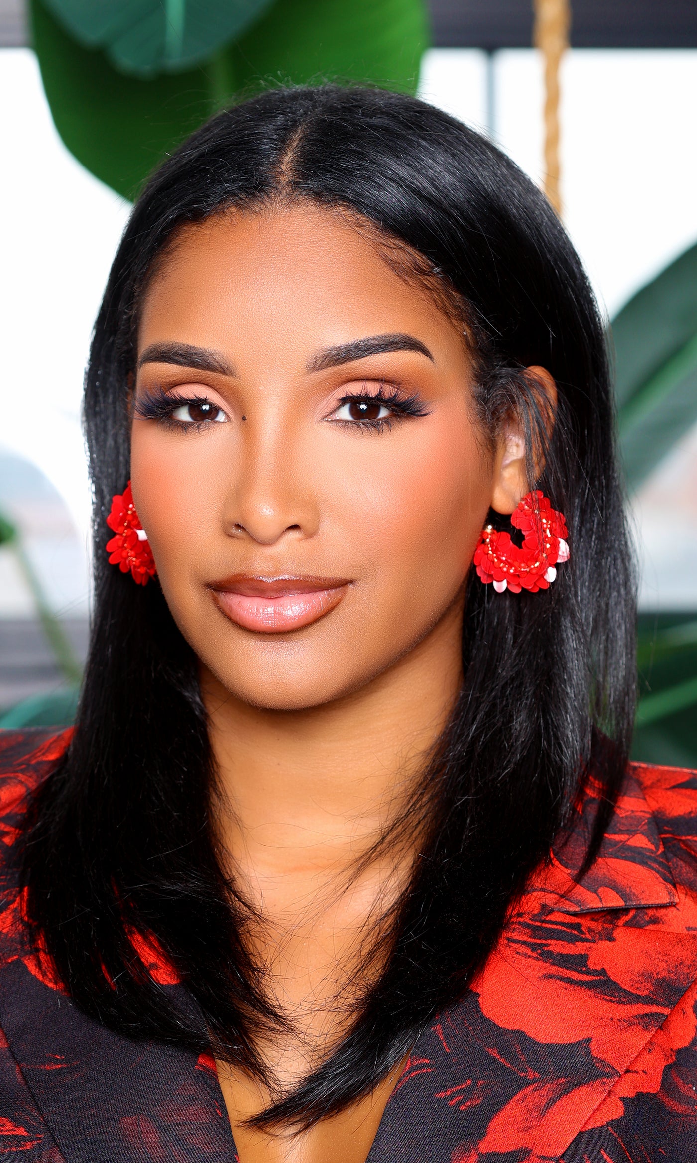 Sunkissed Sequin Creole Earrings - Red