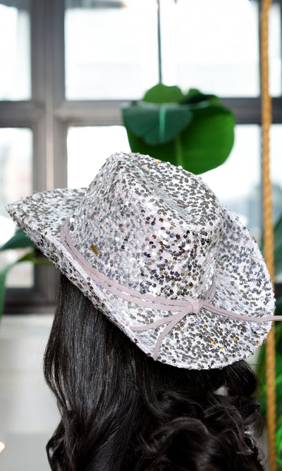 Sparkling Western Charm | Sequin Cowgirl Hat - Silver