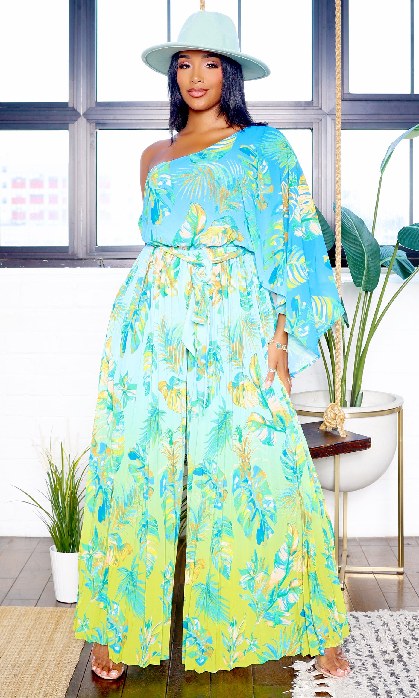 Floral Harmony | Captivating Jumpsuit - Blue Green