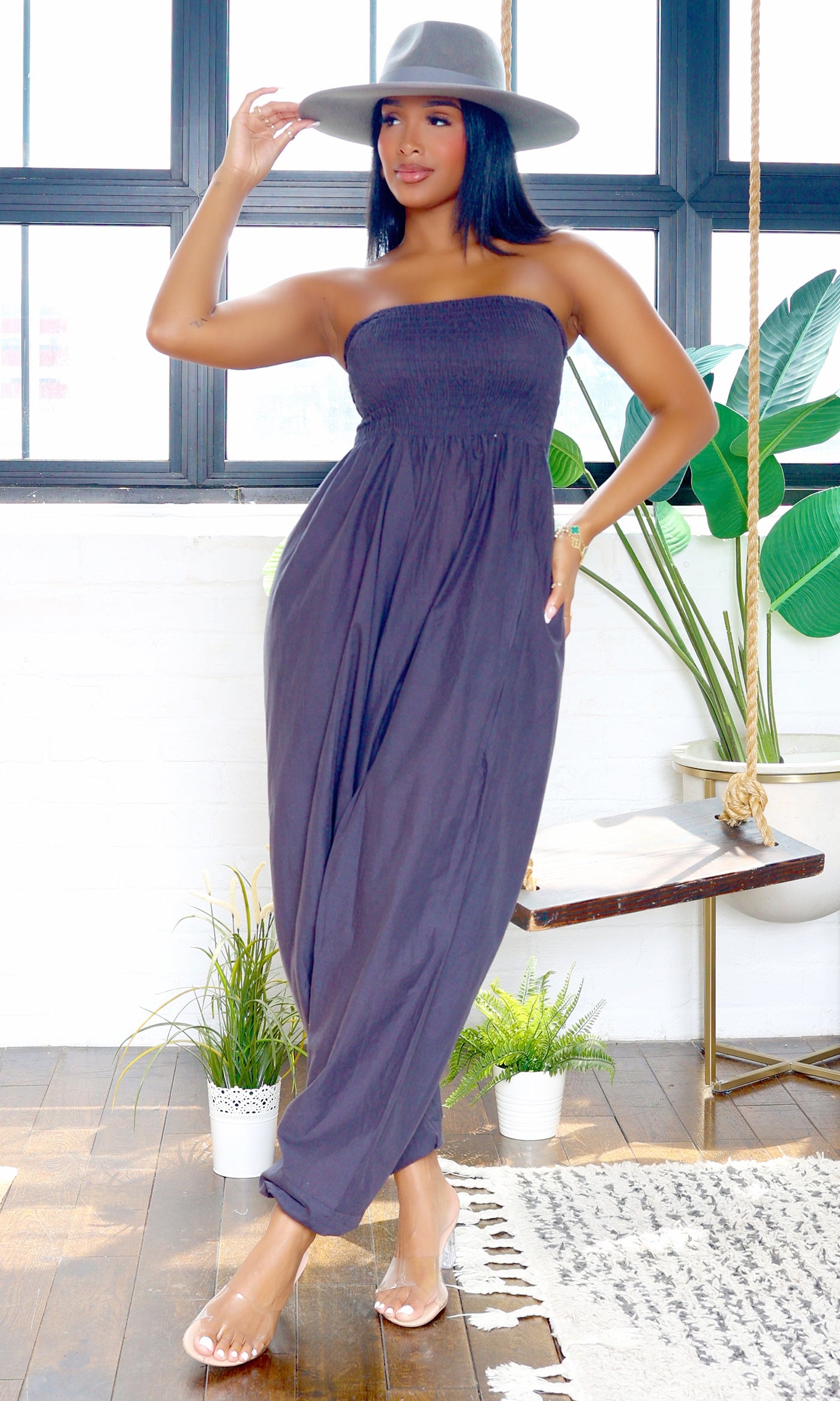 Ella | Strapless Harem Jumpsuit - Grey