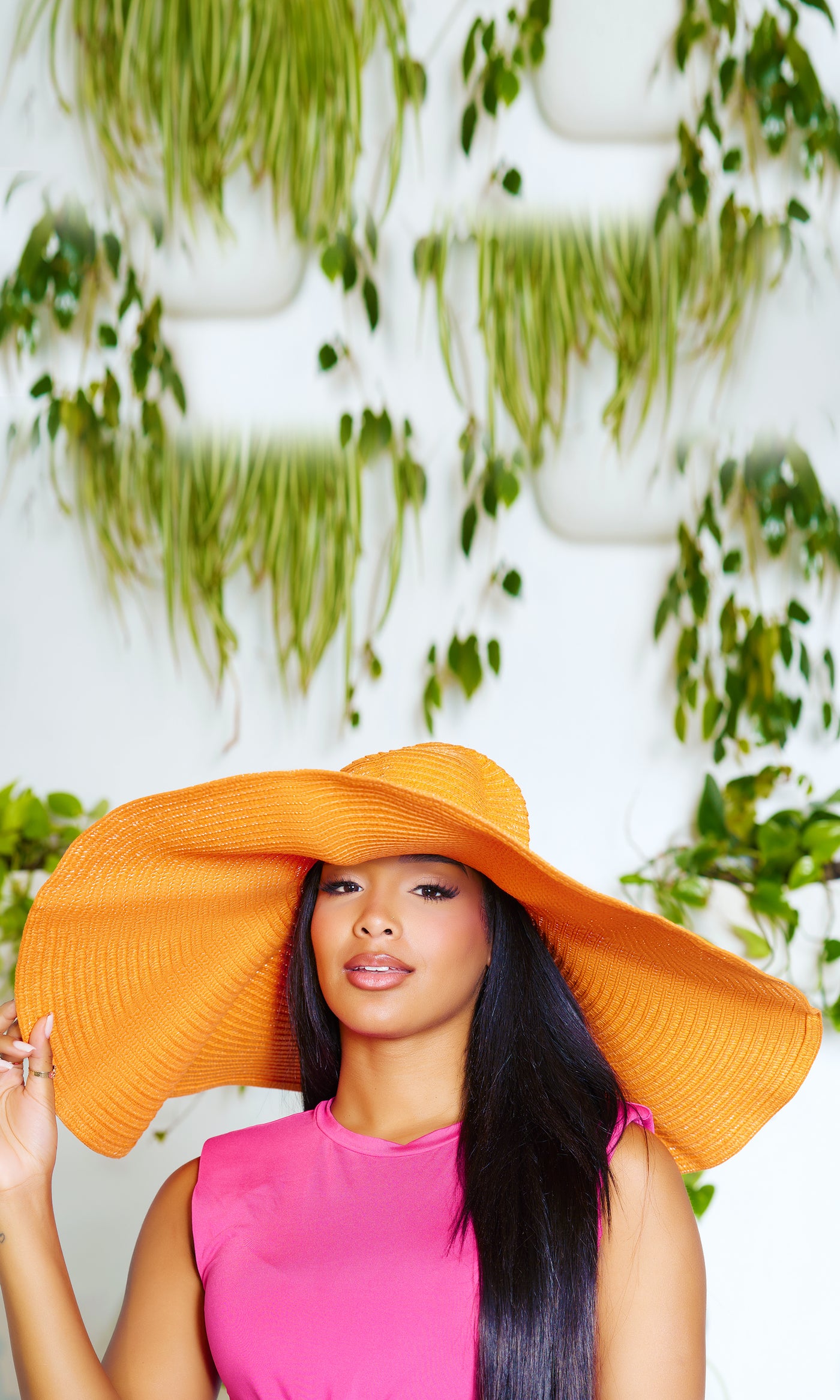 Beach Days | Women’s Adjustable Wide Brim Straw Hat Sun Protection - Orange