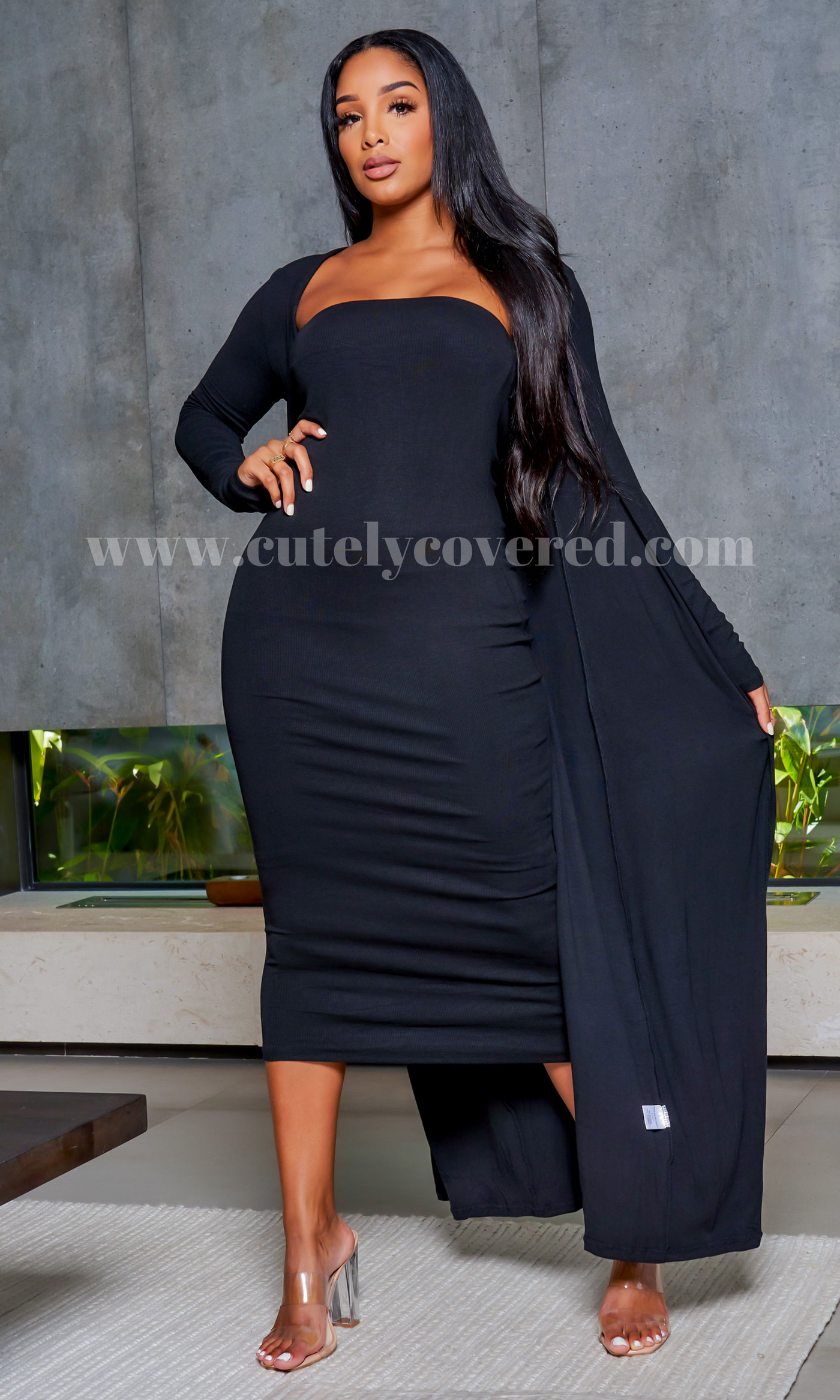 Slay Bae | Cardigan Dress Set - Black (3/4 sleeve) PREORDER ships June 30th - Cutely Covered