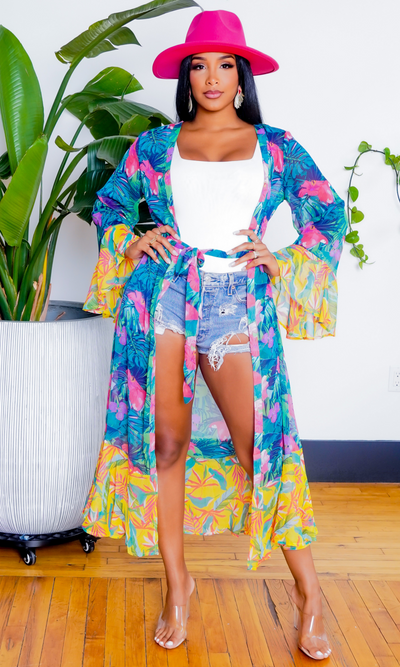 Tropical Forest Chiffon Kimono - Cutely Covered