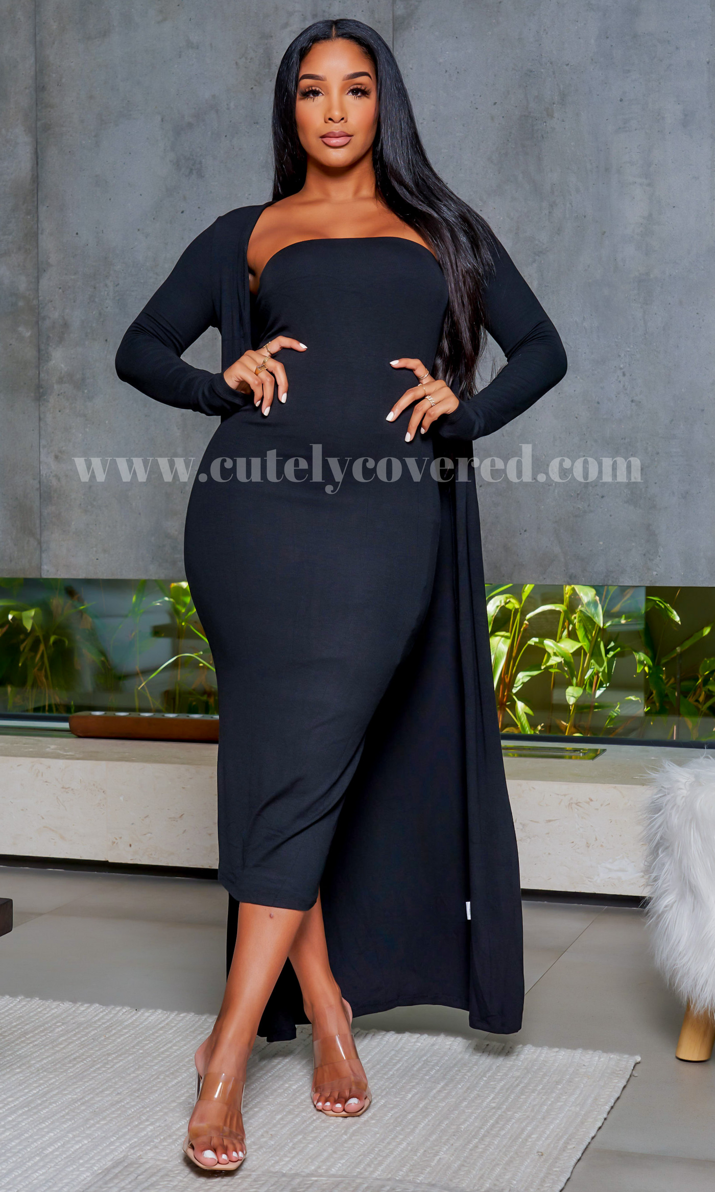 Slay Bae | Cardigan Dress Set - Black (3/4 sleeve) PREORDER ships June 30th - Cutely Covered