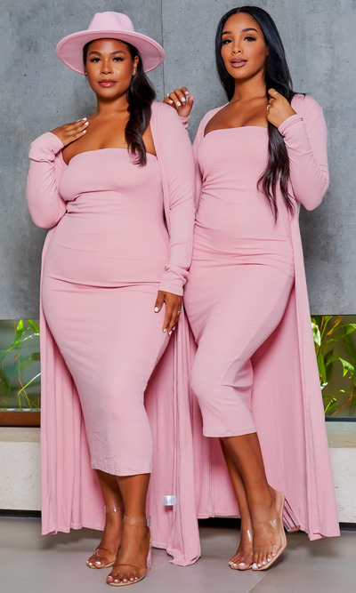 Slay Bae | Cardigan Dress Set - Rose - Cutely Covered