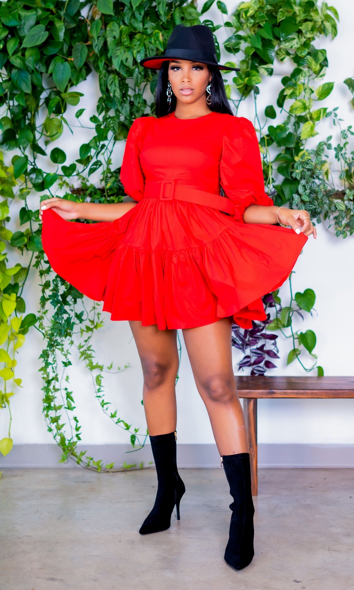 Irreplaceable Belted Mini Dress | Red - Cutely Covered