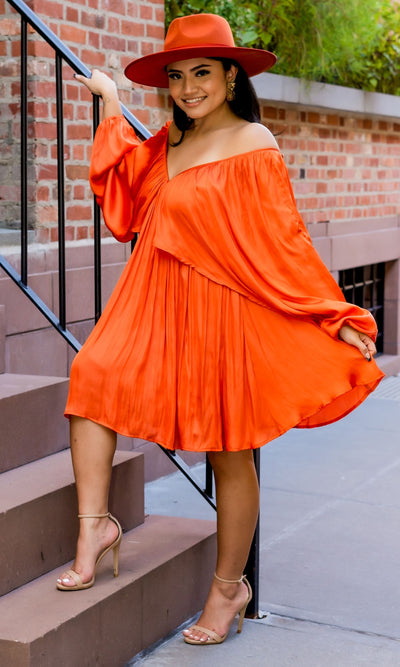 She's Classy l Flow Dress Orange - Cutely Covered