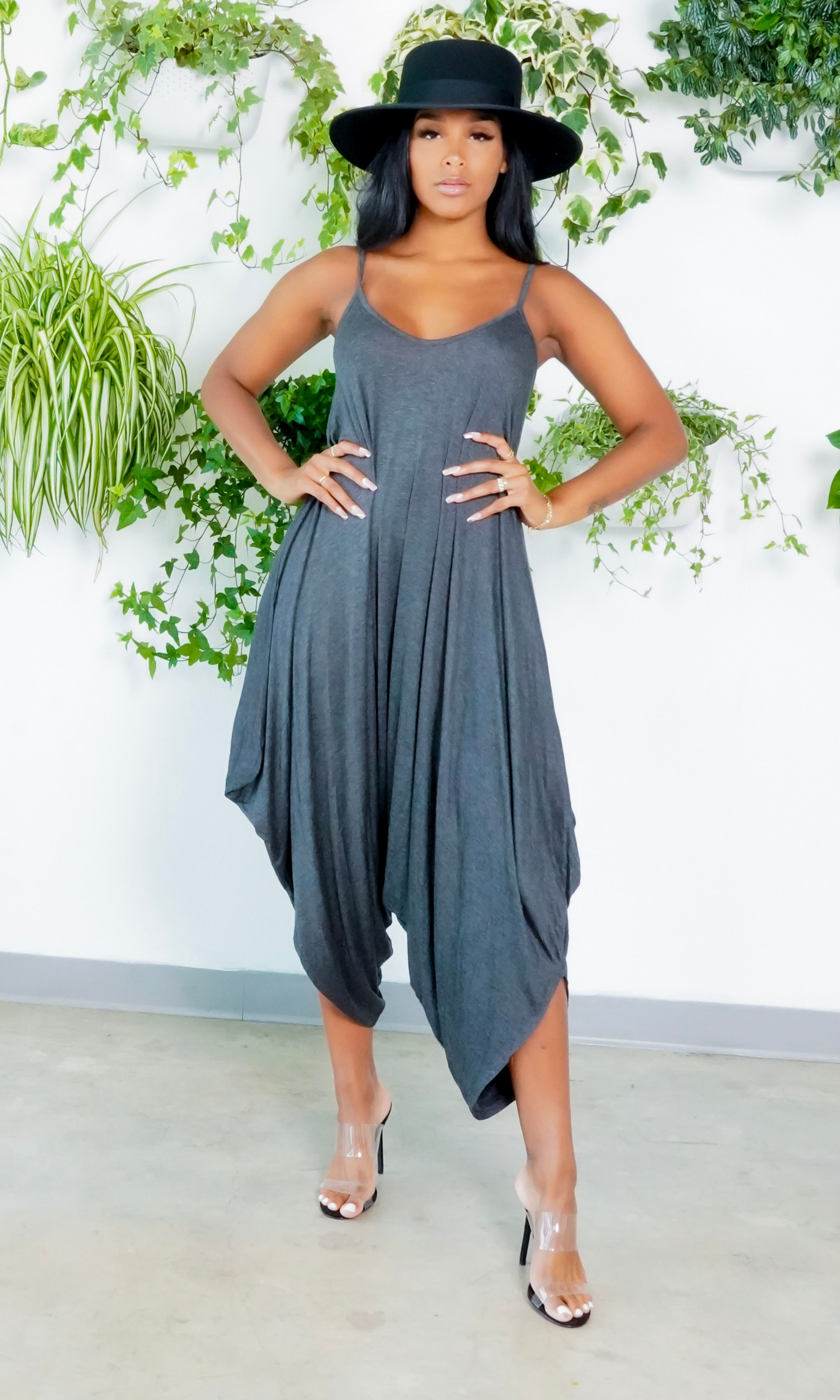 Chic Loose Harem Jumpsuit - charcoal - Cutely Covered