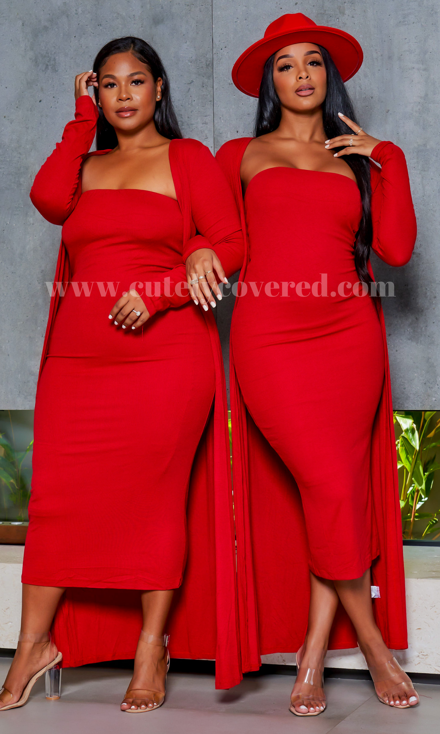 Slay Bae | Cardigan Dress Set - Red (3/4 sleeve) PREORDER Ships June 30th - Cutely Covered