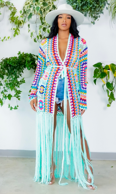 Hollywood | Fringe Crotchet Cardigan - Mint - Cutely Covered