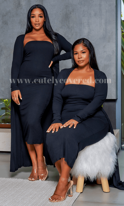 Slay Bae | Cardigan Dress Set - Black - Cutely Covered