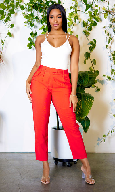 Red-Orange Tailored Pants - Cutely Covered