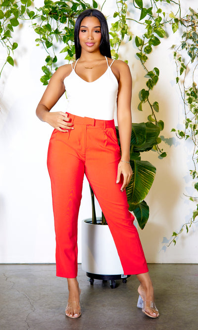 Red-Orange Tailored Pants - Cutely Covered