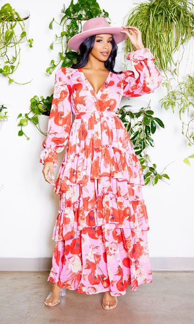 Printed to Perfection | Pink Red Maxi Dress - Cutely Covered