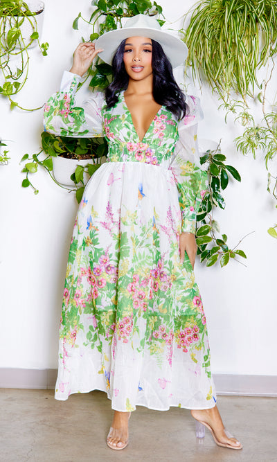 White Floral Maxi Dress - Cutely Covered