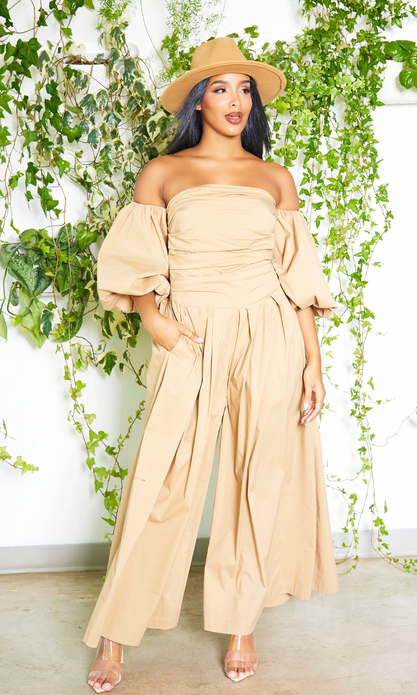 tan jumpsuit - Cutely Covered