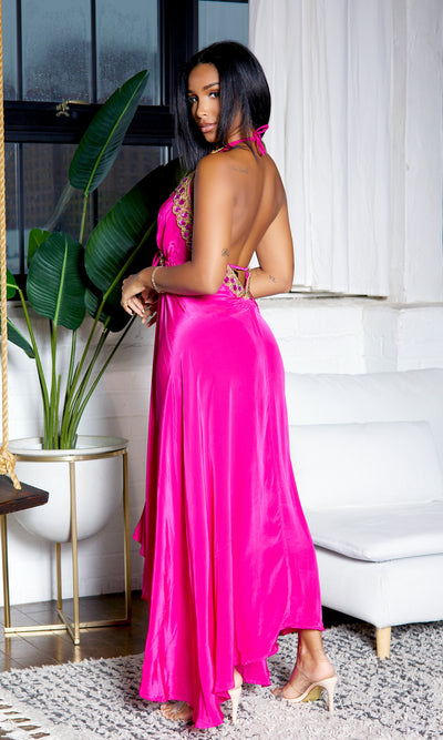 Beaded Flowy Dress - Fuchsia - Cutely Covered