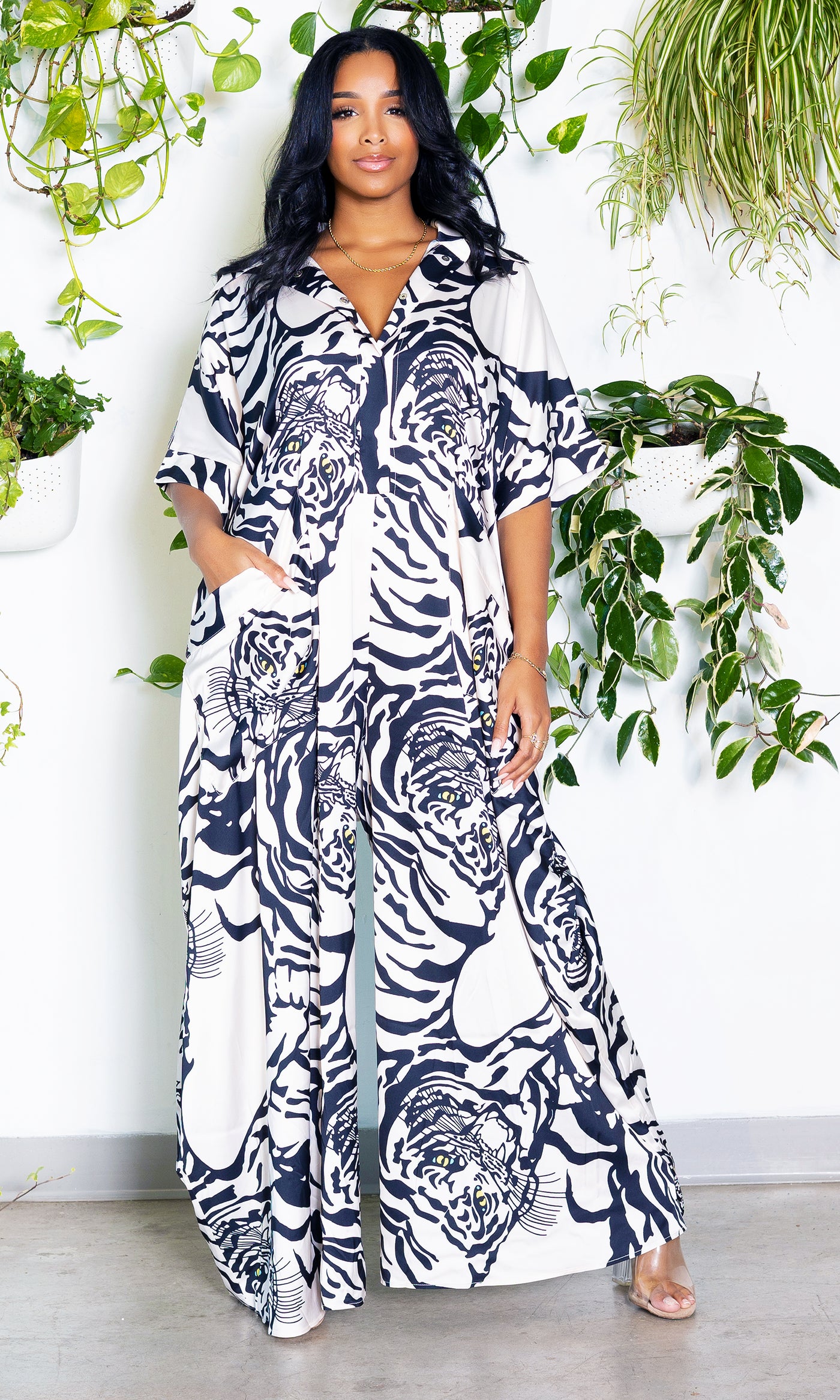 I'm Grown Classy Jumpsuit - Black and White Printed - Cutely Covered