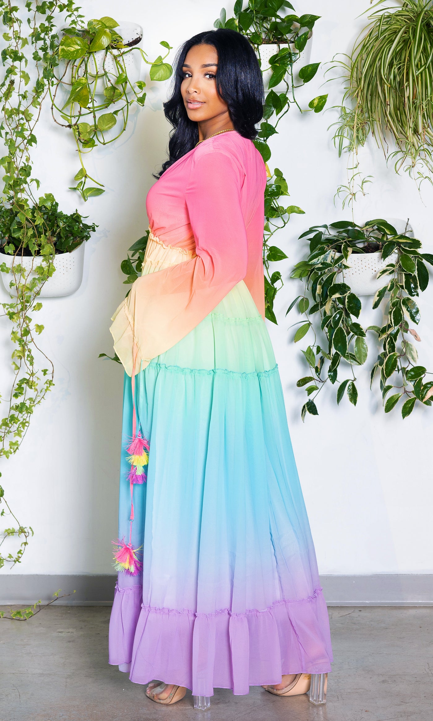 Alicia | Ruffle Ombre Maxi Dress  - Rainbow - Cutely Covered