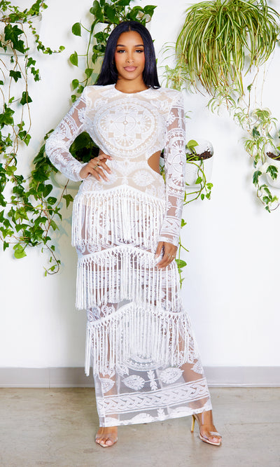 Double Take | Long Fringe Lace Dress - Cutely Covered