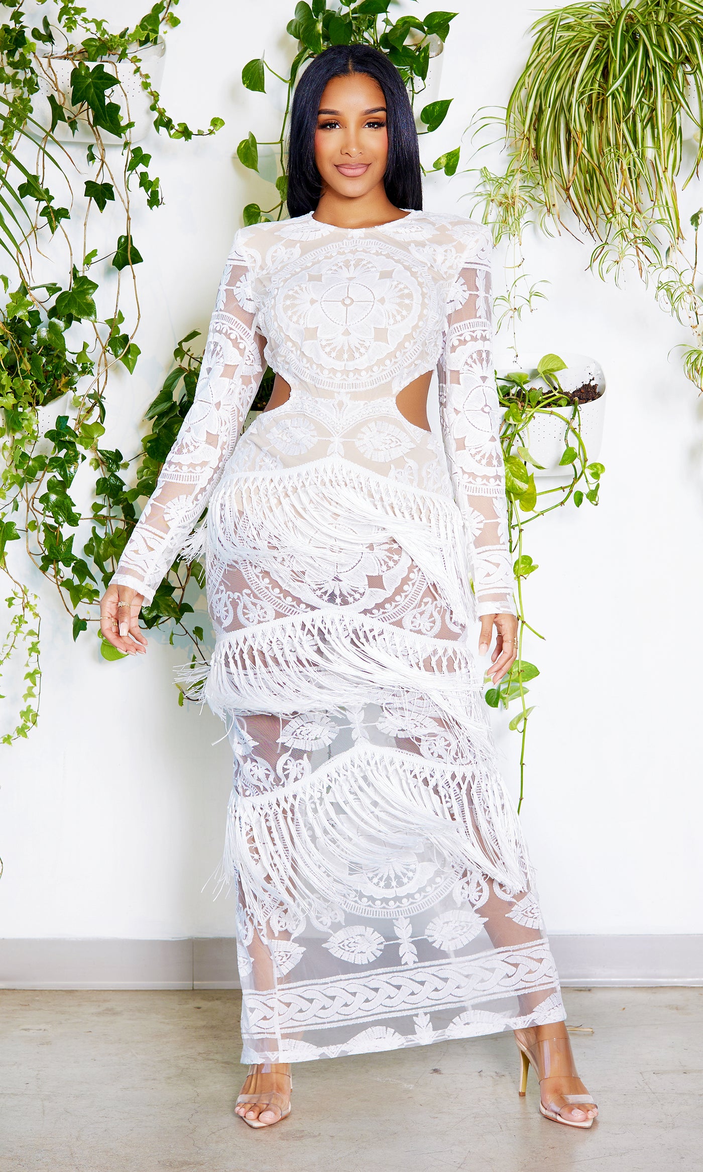 Double Take | Long Fringe Lace Dress - Cutely Covered