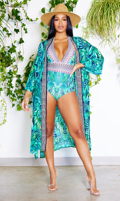 Wild Thoughts Monokini  Kimono Swimsuit Set - Cutely Covered