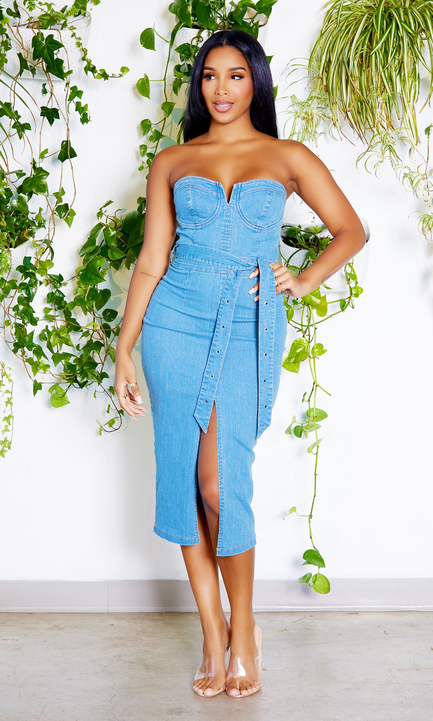 Denim Silhouette  | Denim Center Split Dress PREORDER Ships End May - Cutely Covered