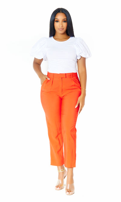 Red-Orange Tailored Pants - Cutely Covered