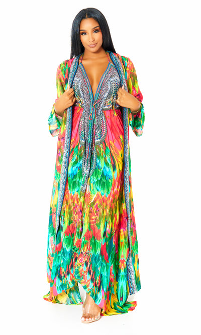 Macaw Viscose Silk Halter Dress - Cutely Covered