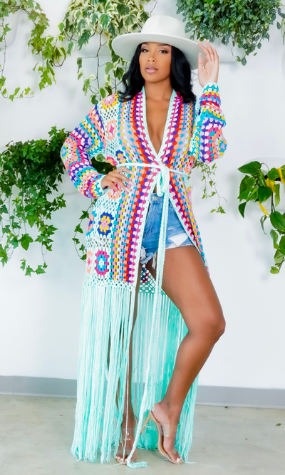 Hollywood | Fringe Crotchet Cardigan - Mint - Cutely Covered