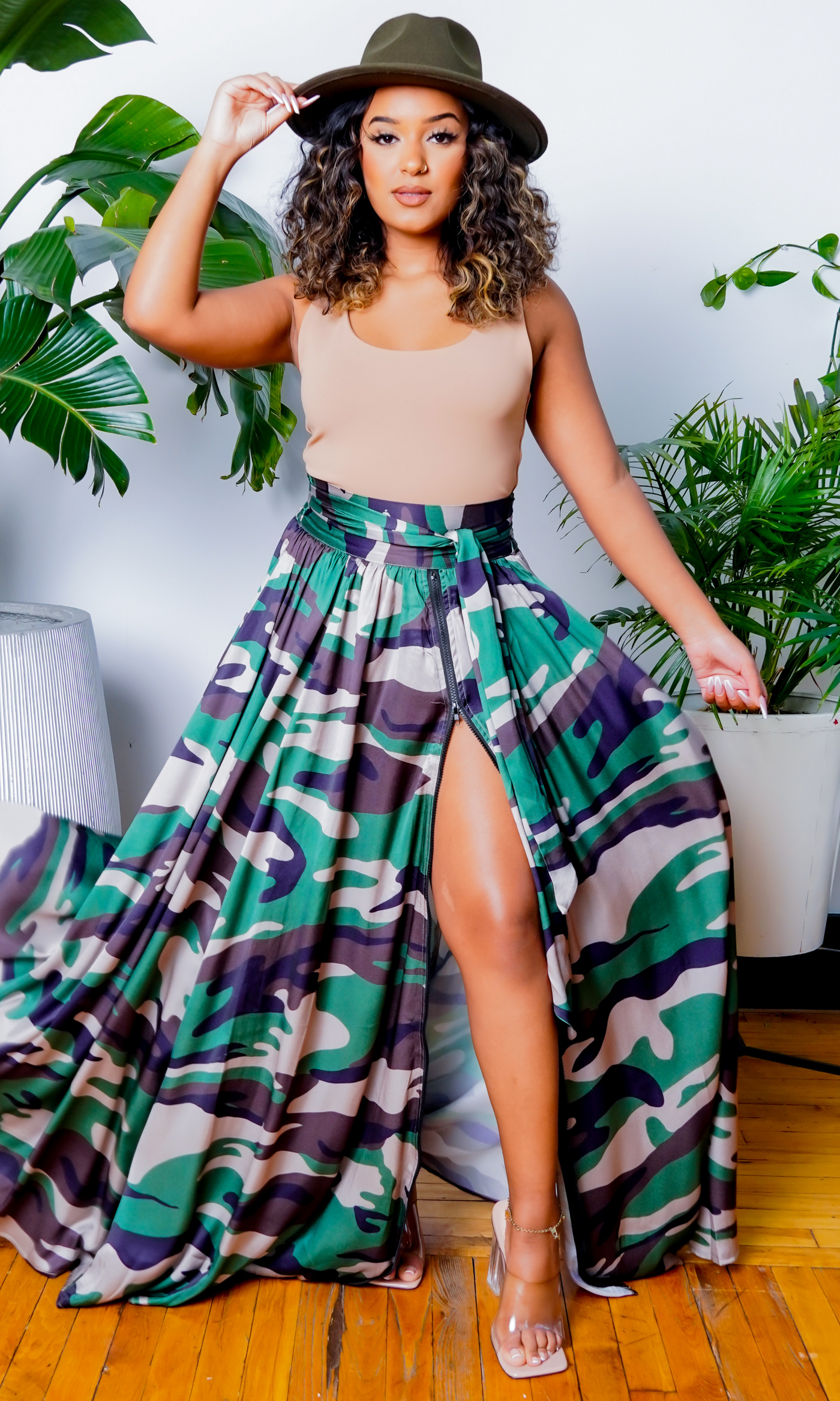 Camo Olive Multi Printed Maxi Skirt - Cutely Covered