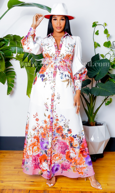 Queen of the Garden I Long Sleeve Maxi Dress -  Mauve Floral - Cutely Covered