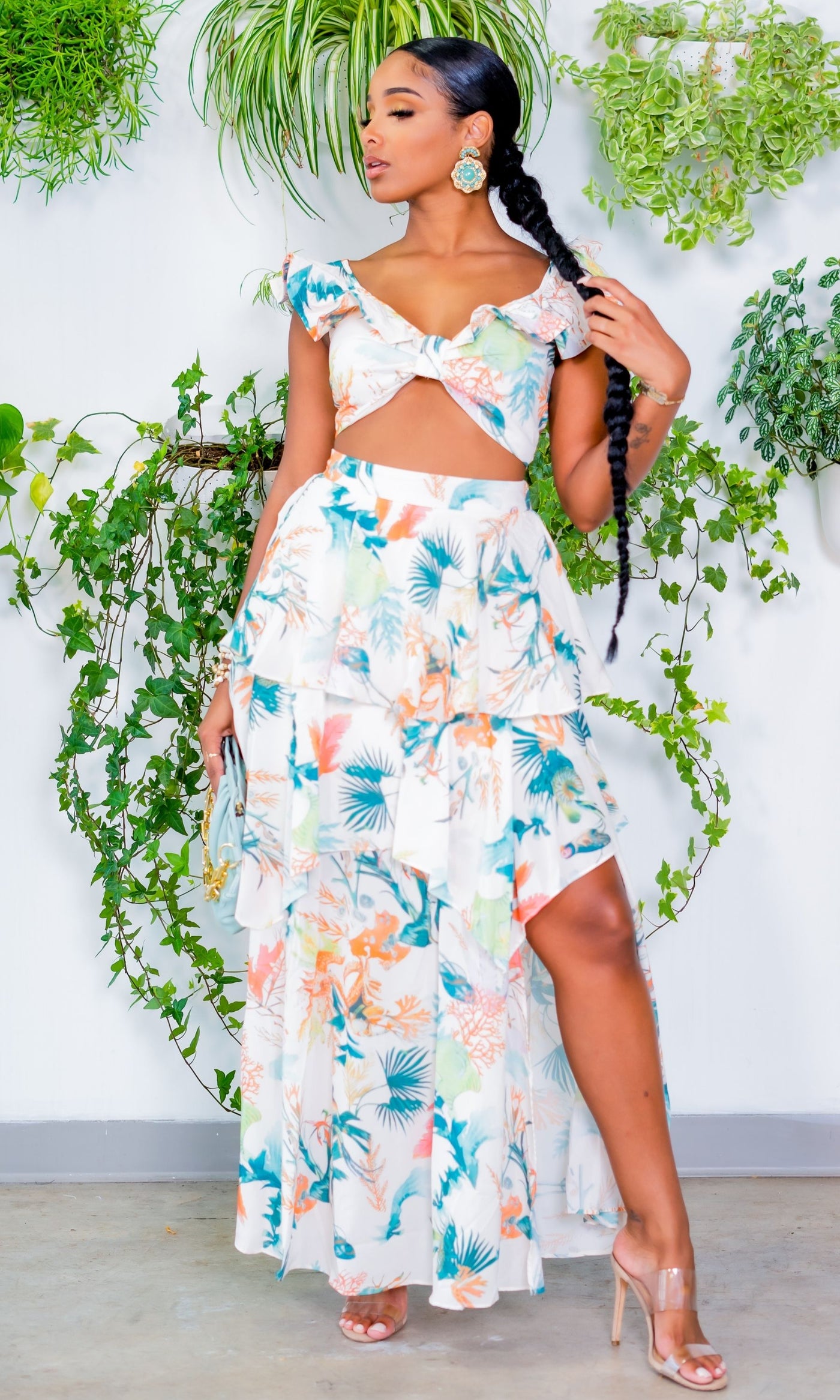 Tropical Two Piece Skirt Set - Cutely Covered